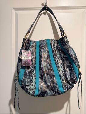 Aimee Kestenberg Teal Snake-Print Hobo Bag